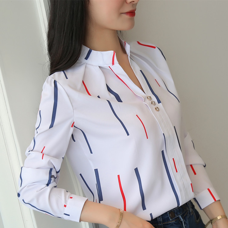Picture of 2024 Spring and Autumn New Elegant Casual Striped Long-sleeved Shirt Loose White Collar Top Women's Pullover