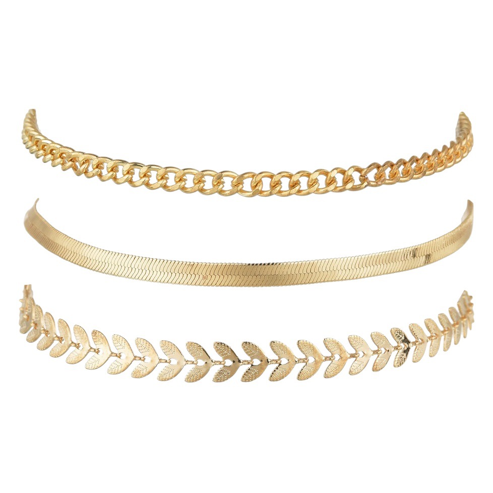 Picture of Rongshang Jewelry Cross-Border Hot-Selling Anklet Set Women's Fashionable Anklet Three-Piece Set Flat Snake Wheat Ear Chain Foot Accessories