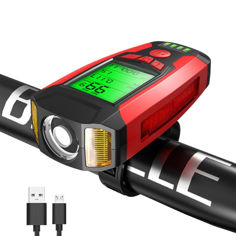 Intelligent USB charging bicycle code meter lamp temperature + time + electric display + code meter horn bicycle lamp horn lamp