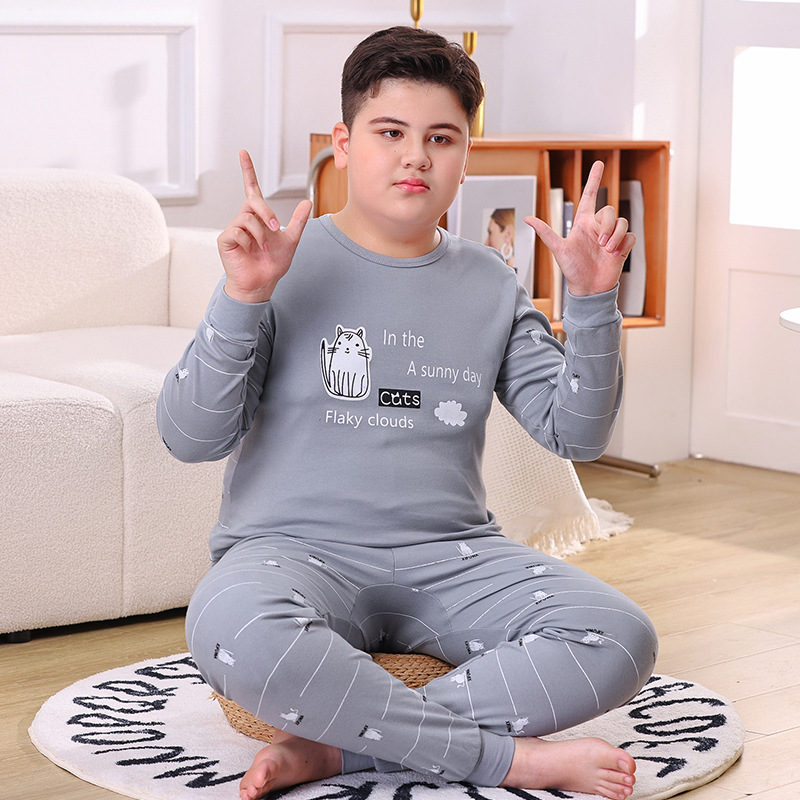 Picture of Chubby Children's Autumn Clothes and Trousers for Boys Plus Fat Plus Plus Teenage Cotton Big Boy Pajamas Children's Thermal Underwear suit