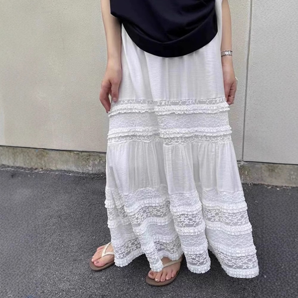 Super Fairy Beautiful Lace Lace Skirt Women's 2025 Spring and Summer Gentle Style Sweet Atmosphere White Long Skirt