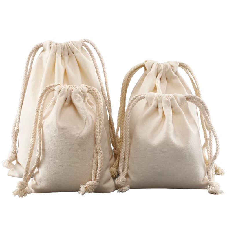 Canvas drawstring bag in stock blank drawstring drawstring bag wholesale cotton shopping storage bag making printed logo
