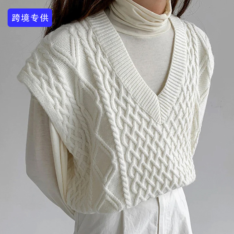 Picture of Ready-Made Sweater Customized Cross-Border Foreign Trade European and American Amazon Solid Color Cable Loose Casual Cable Knitted Vest for Women