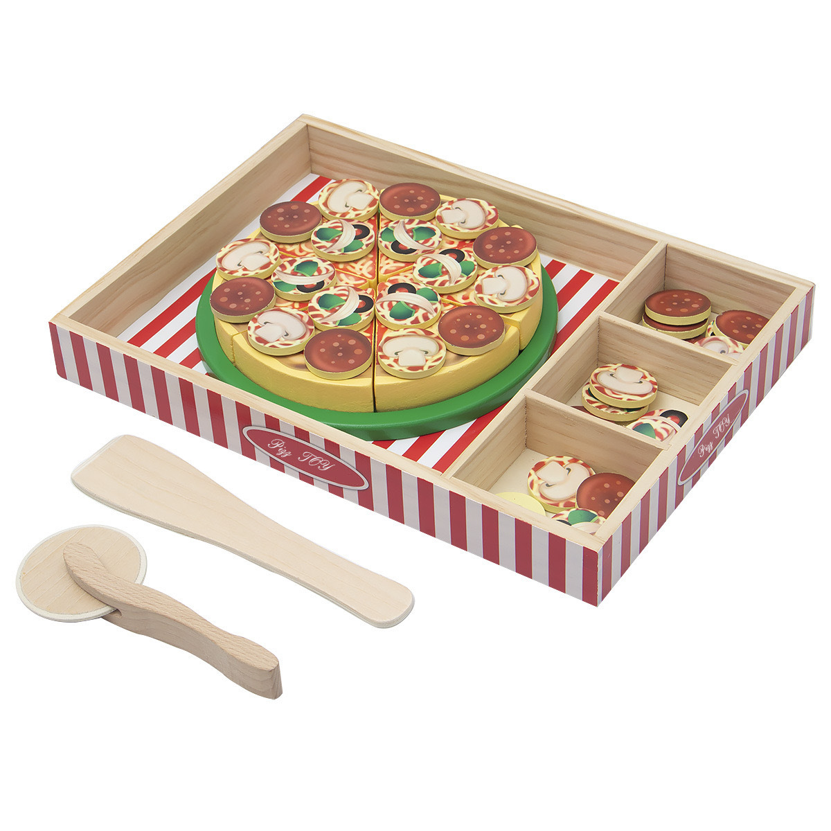 Picture of Wooden Pizza Simulation Children's Play Boys and Girls Cake Dessert Cut and Cut Fruit and Vegetable Cognitive Wooden Toys
