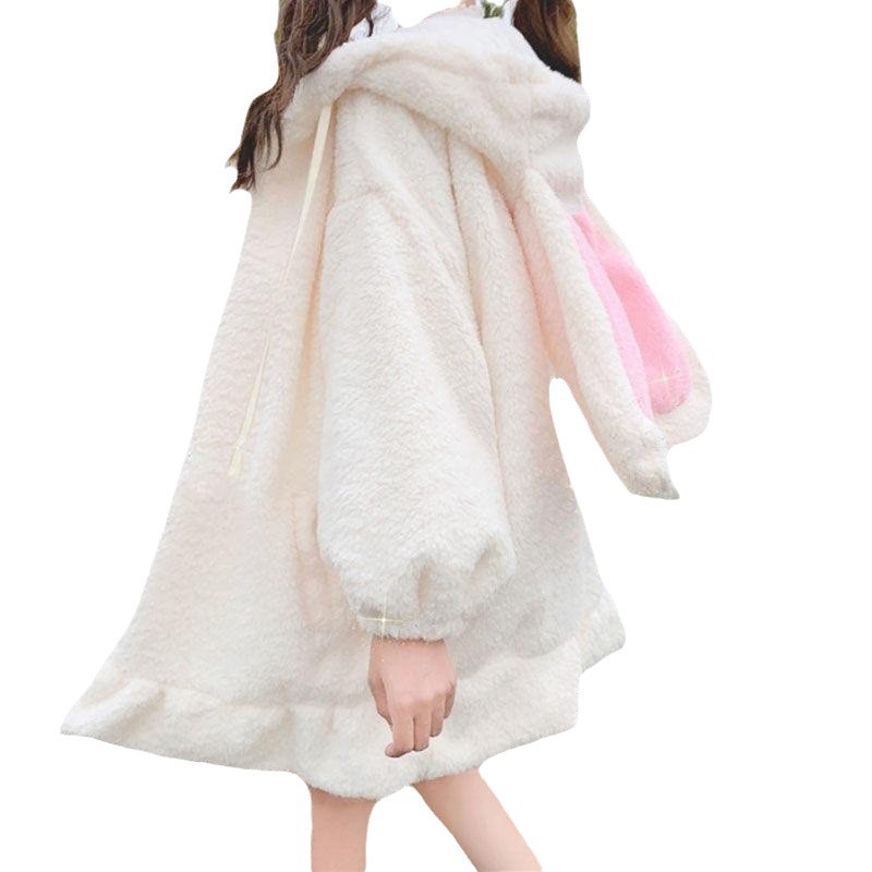 Picture of 2022 Autumn and Winter Japanese Soft Girl Rabbit Ear Mid-length Hooded Sweatshirt Women's Autumn and Winter Cashmere Coat Women