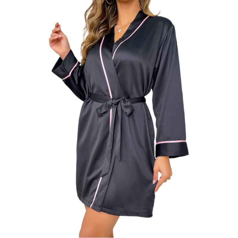 Ladies home clothes European and American style ice silk nightgown long sleeve ladies bathrobe morning gown comfortable close-fitting sexy pajamas wholesale