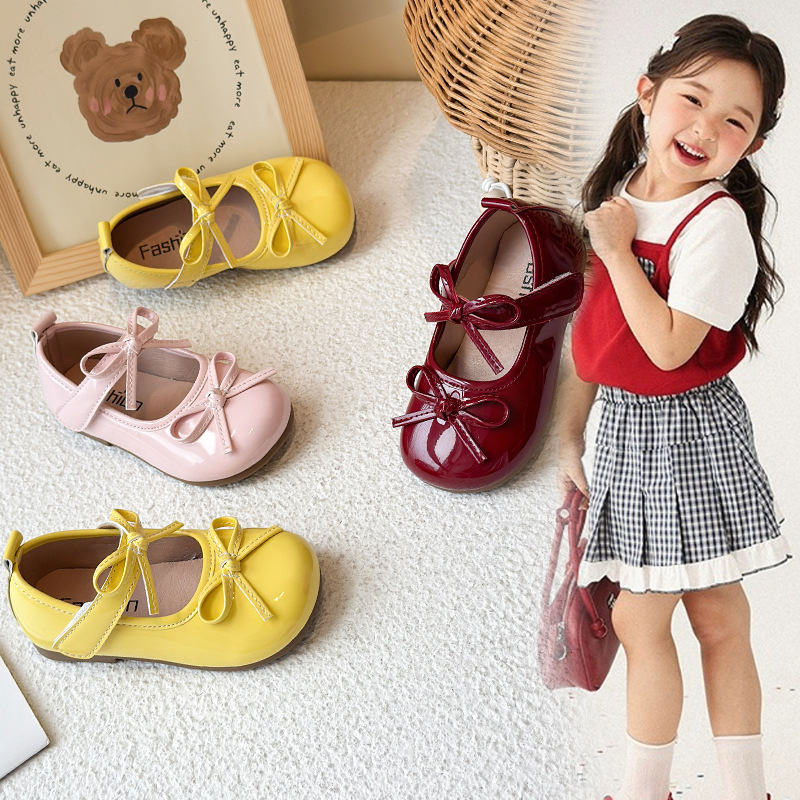 Children's Shallow Mouth Mary Jane Small Leather Shoes 2025 Spring & Fall New Korean Style Girls' Bow Princess Shoes Soft Sole Shoes