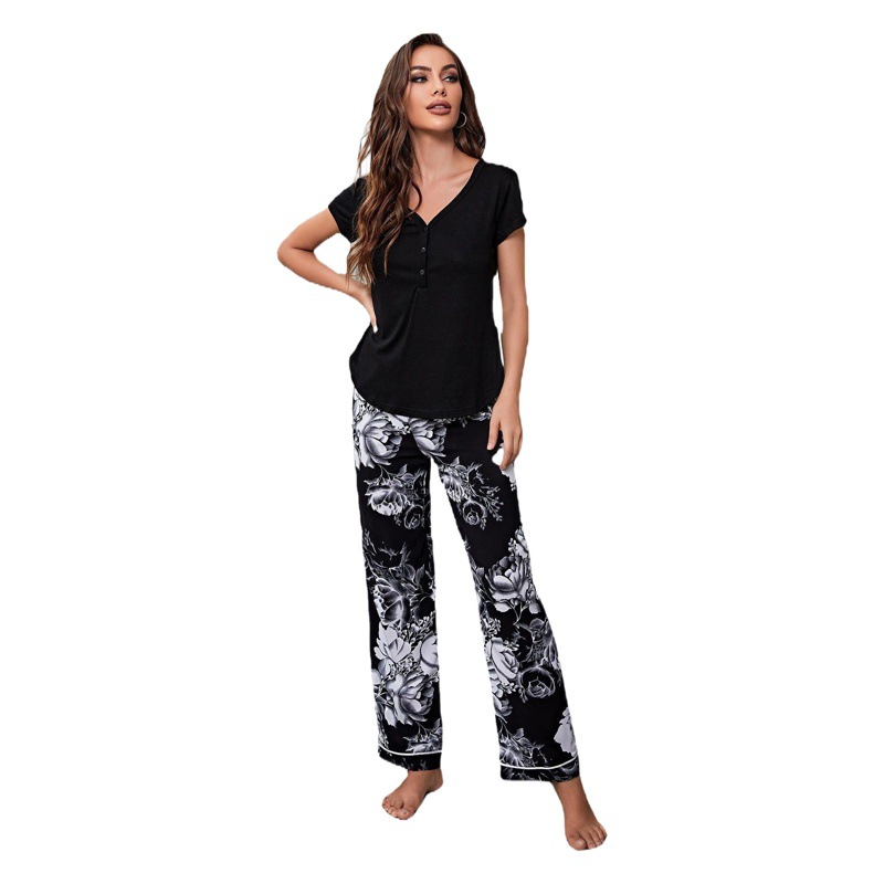 European and American Cross-Border Women's Pajamas Spring and Autum Thin Short-Sleeved Pants Two-Piece Set Home Clothes Export Amazon Ebay