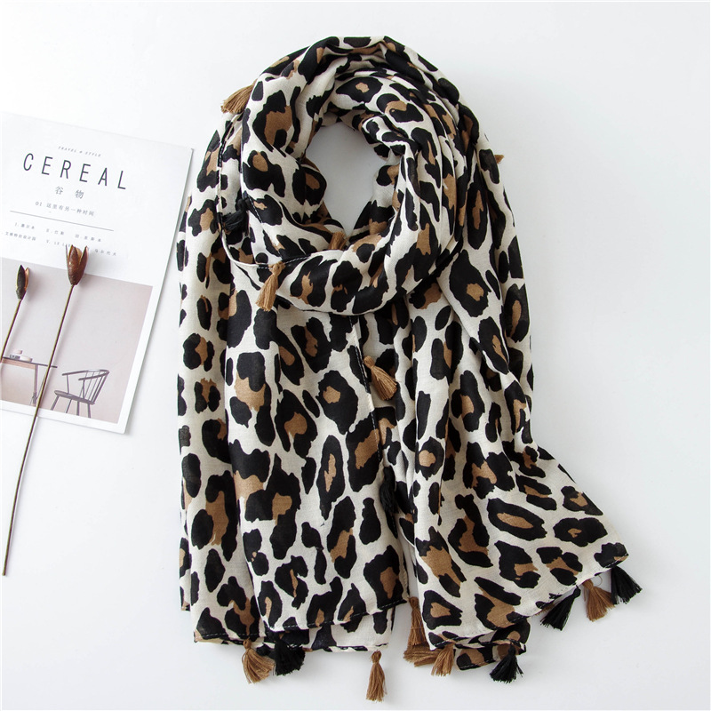 European and American Classic Fashion Leopard Print Scarf Spring Autumn and Winter Long All-match Women's Korean Style Cotton Linen Silk Scarf Dual-purpose Shawl
