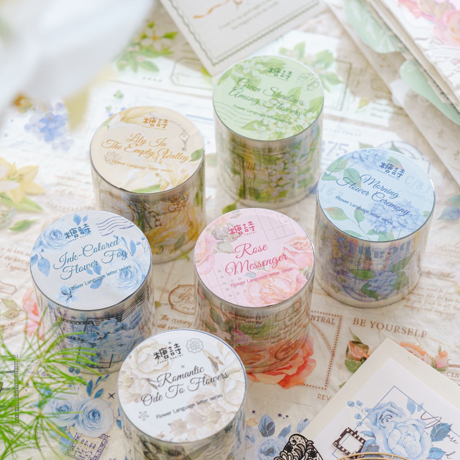 Tangshi PET tape flower Letter Series English Flower Journal decorative material loop stickers 6