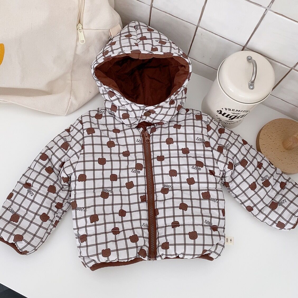 Picture of Children's winter outerwear cotton-padded clothes Korean style children's clothing baby hooded cotton-padded clothes baby winter clothes fleece-lined thickened cotton-padded clothes