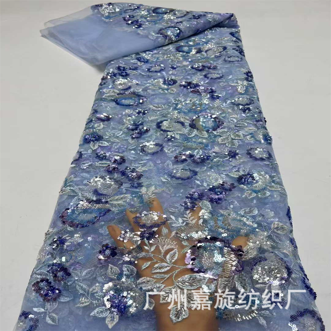 Picture of Multicolor Bead Tube Sequin Plant Embroider Mesh Fabric Fashion Wedding Dress Dress Lace Embroidered Cloth