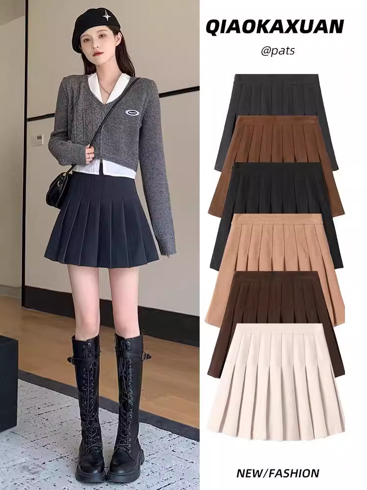 Pleated Skirt Women's 2025 New Spring, Autumn, Winter and Summer Woolen Skirt High-Waisted A-Line Slimming Look Jk Short Skirt for Small People