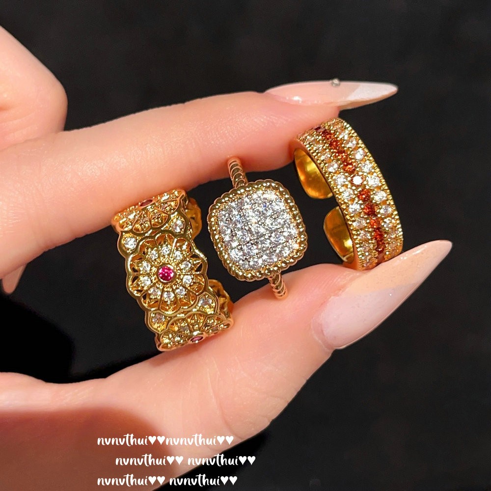 Ancient method golden filigree carving rose window gem ring new Chinese rich woman and full sky star zircon ring
