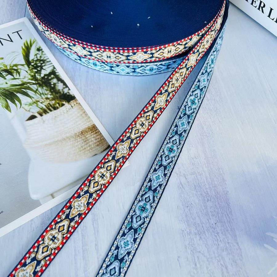 Jacquard Ribbon Ethnic Lace Pattern Retro Blue Home Clothing Accessories SH-3154 Width 1.6CM