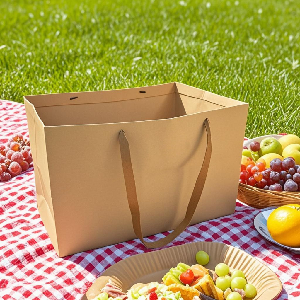 Outdoor Camping Picnic Box Tote Bag Disposable Fruit Packaging Box Portable Kraft Paper Lunch Box Tote Bag