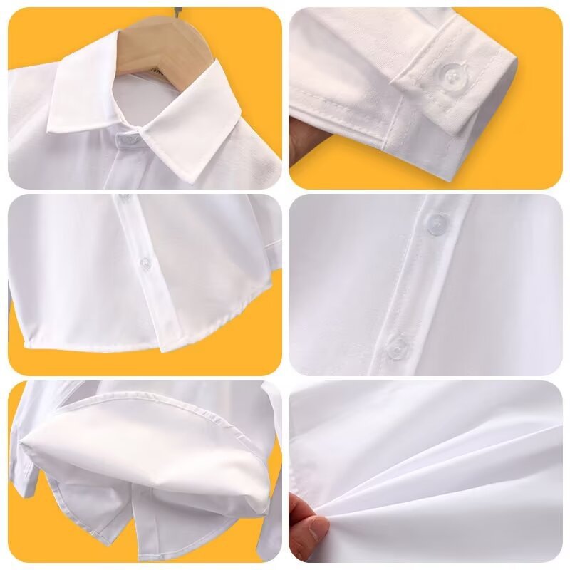 Picture of Children's White Shirt for Boys 2025 New Long-Sleeved Spring and Autumn New Style Primary School Uniform for Older Girls White Shirt