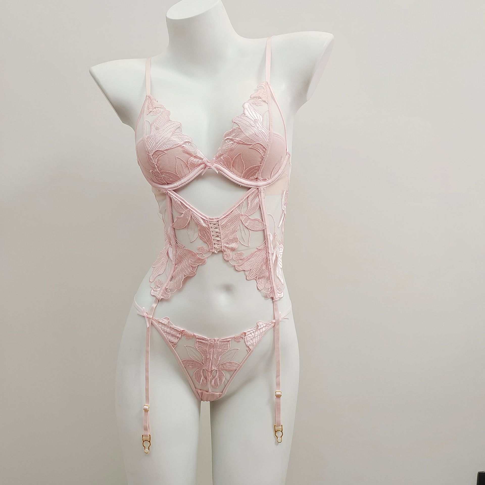 Ultra-thin Transparent Bra suit Sexy Temptation Embroidered Mesh Breathable Women's Underwear Small Sling Corset for Summer