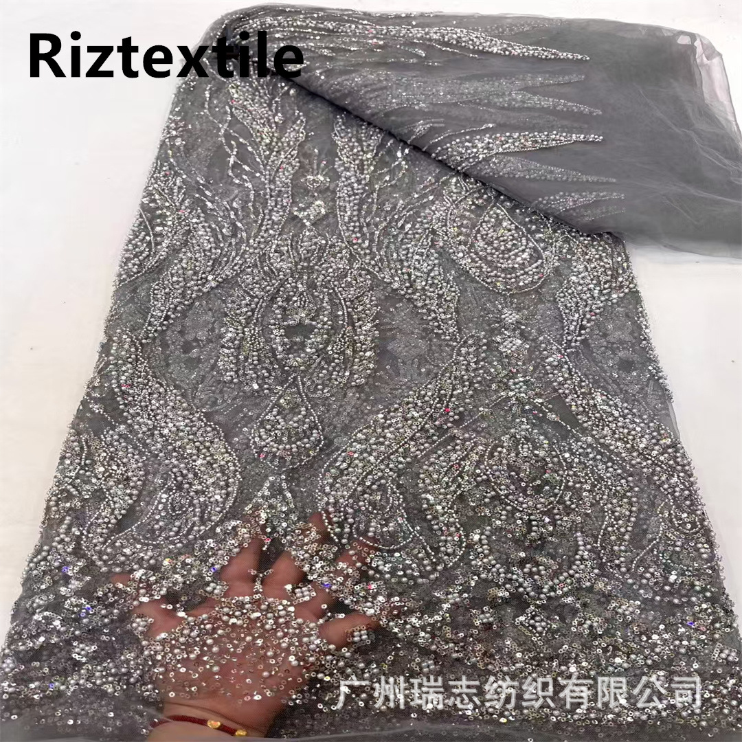 Gaoding Middle East Heavy Industry Bead Tube Embroidery European and American Lolita Wedding Dress Evening Dress Embroidered Cloth Dress Fashion Fabric
