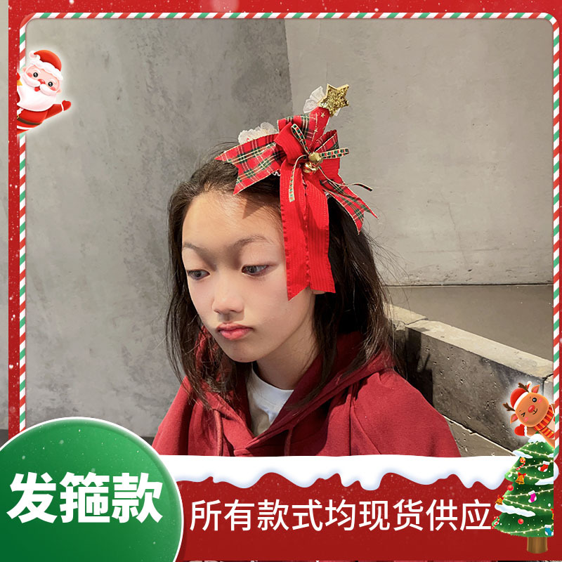 Picture of Cartoon super cute Christmas bear headband warm Christmas scarf bear headband red and green bow headwear