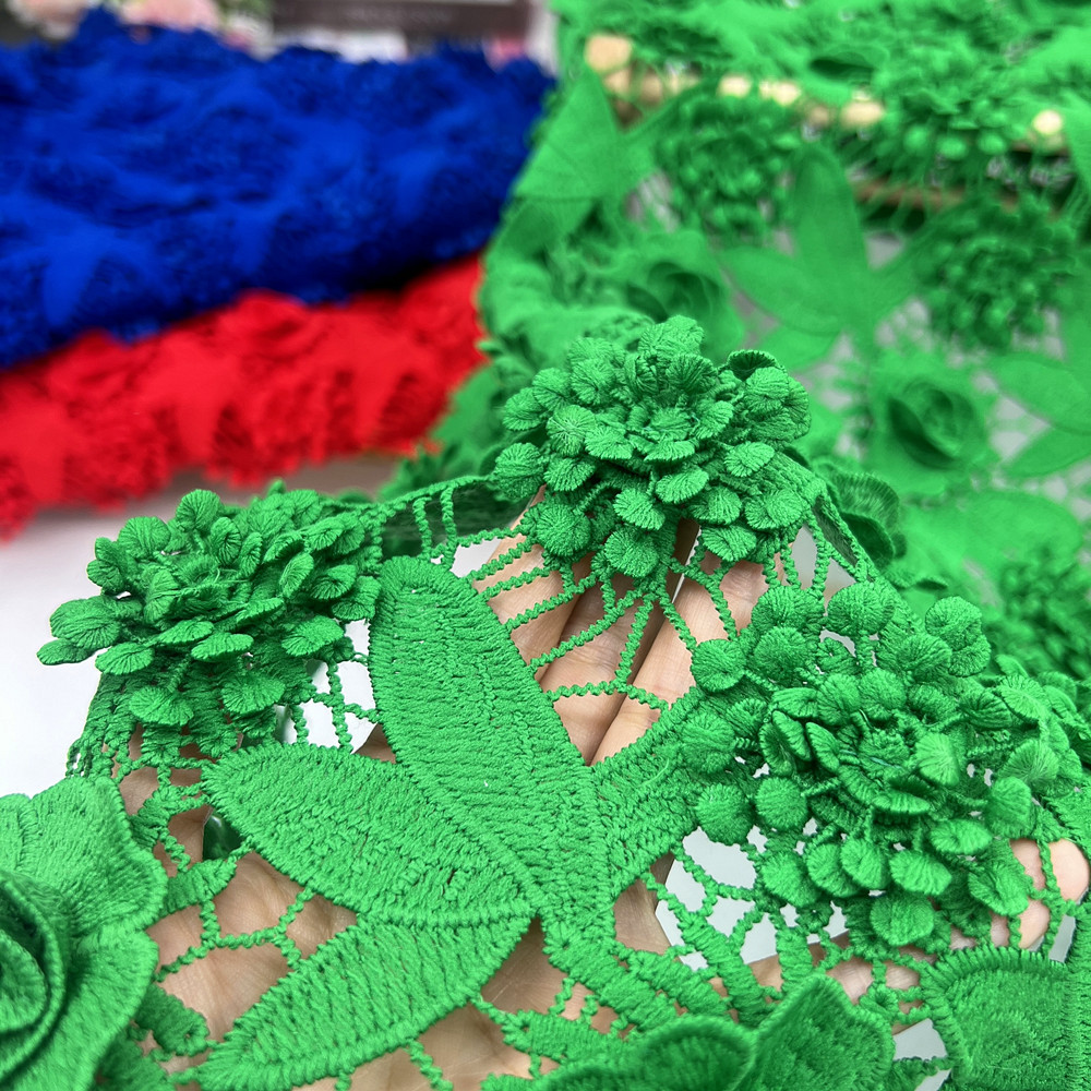 Picture of Water soluble milk silk embroidery lace fabric milk silk heavy industry three-dimensional embroidery water soluble clothing dress embroidery fabric