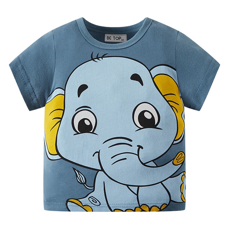 Summer Kidsren's Clothing Kidsren's Half-Sleeved Cartoon Elephant Pattern Boys Short-Sleeved t Baby Pure Cotton Clothes One Piece Drop Shipping