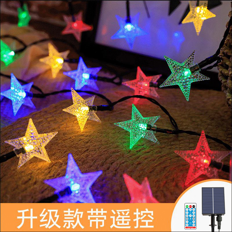 Outdoor Waterproof LED Solar Star Light String Five-pointed Star Lantern Christmas Party Camping Atmosphere Sky Curtain Decoration