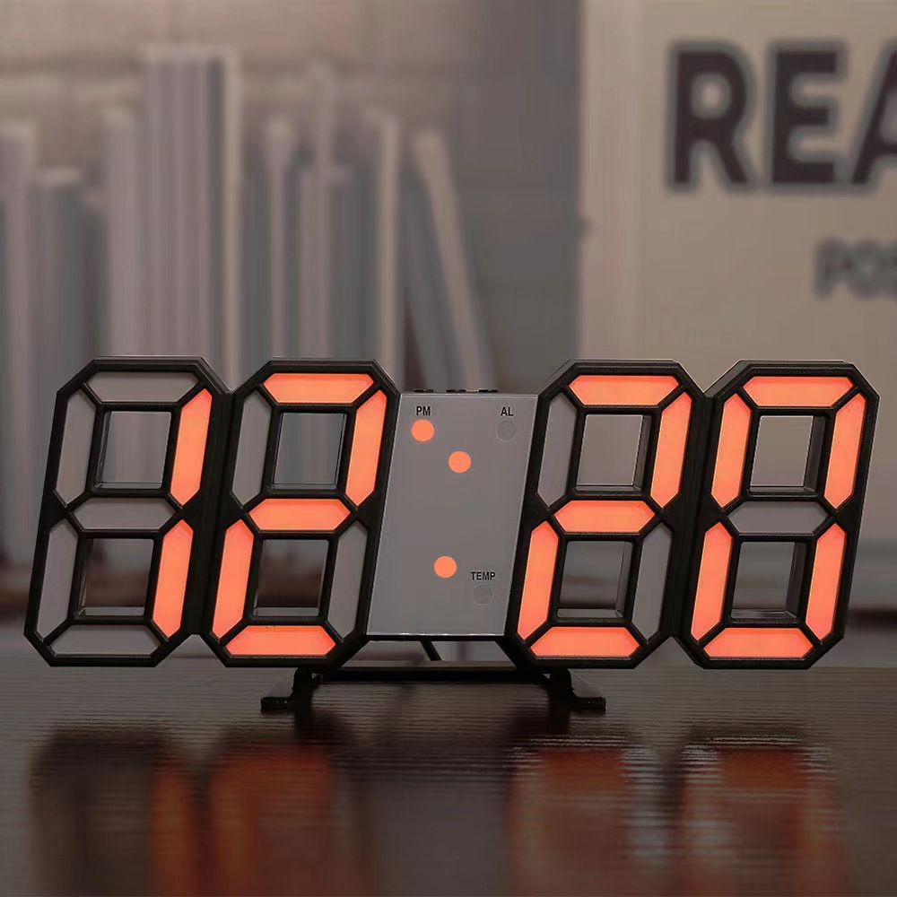 Picture of Ins cross-border desktop desk clock 3D luminous digital clock wall voice control mute alarm clock intelligent photosensitive a generation of hair