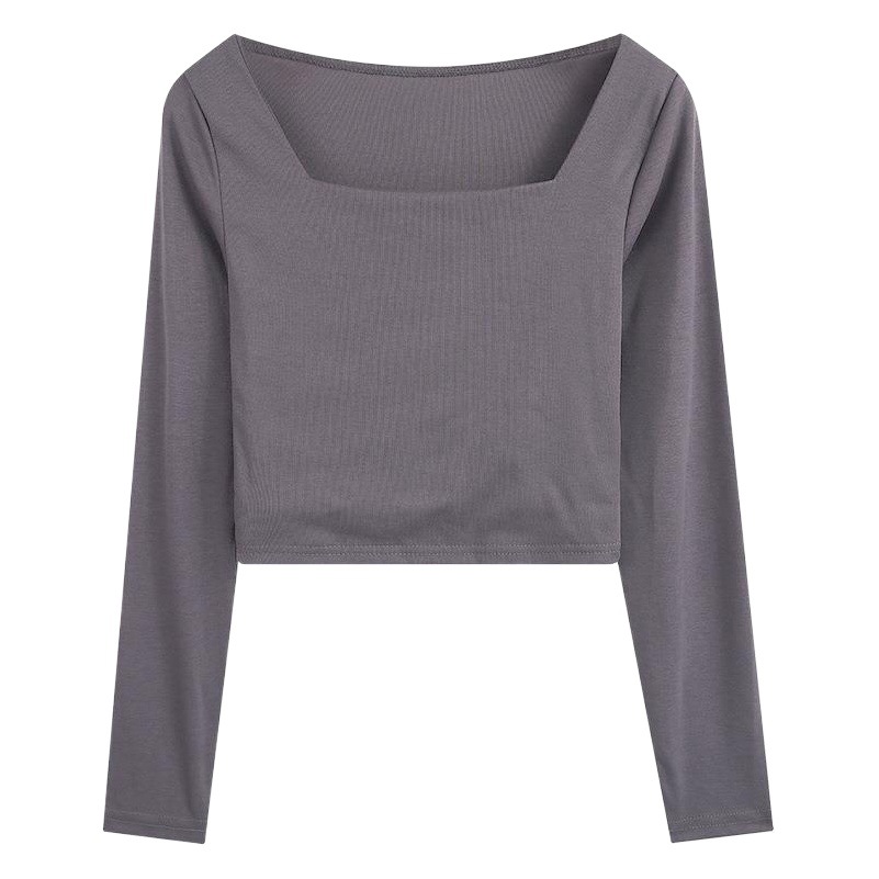 Early Autumn Spice Girl Square Collar Short Top Women's Autumn Wear 2025 New Slim Fit Inner Base Shirt Long Sleeve T-Shirt for Women