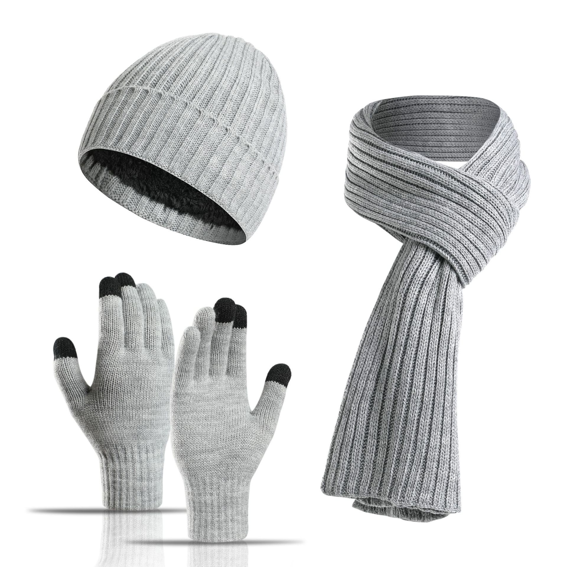 Picture of Factory autumn and winter New European and American knitted hat set Amazon men and women winter solid color scarf hat three-piece set