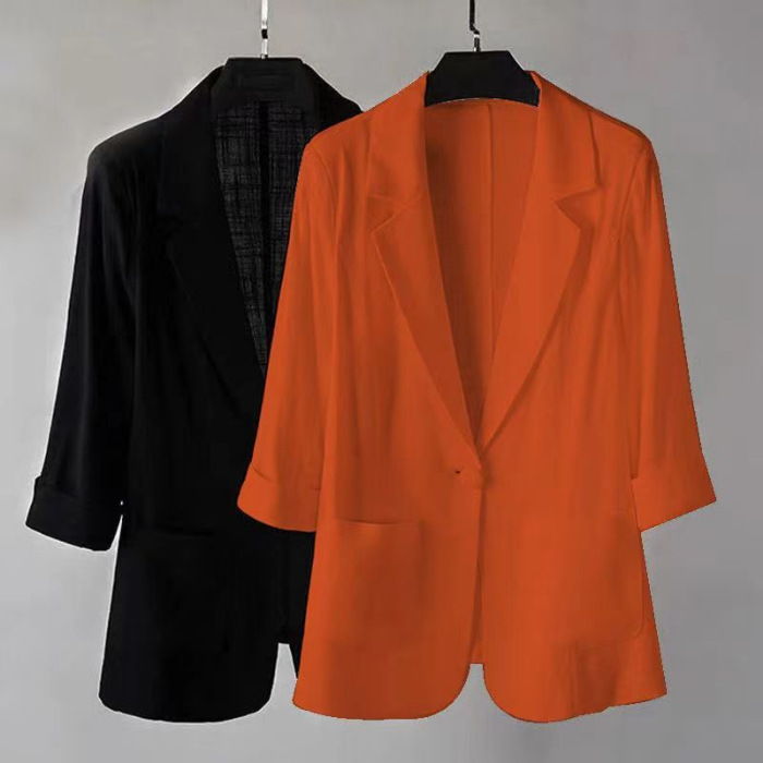 Picture of Linen Small Suit Women's Jacket Thin 2024 Summer Suit Korean Style Sun Protection Clothing Casual British Style Women's White Black