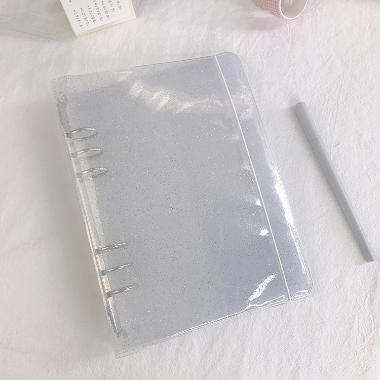 Picture of New A5 Transparent Glitter PVC Loose-leaf Notebook Simple Conference Notebook 6-hole Hand Account Book Strap PP Shell Notebook
