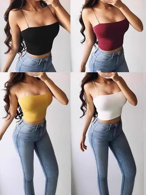 Cross-border Women's Top Women's Foreign Trade European and American Sling Spice Girls Milk Silk Small Sling Top Pure Desire Wind Sling Inner Sling