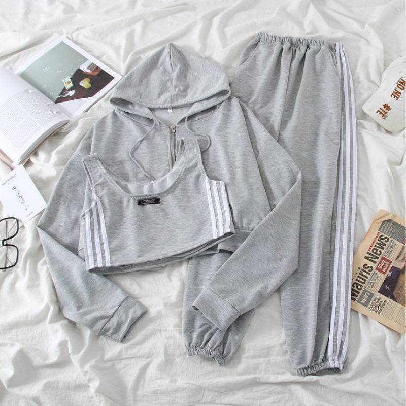 2025 Spring and Summer New Casual Sports Suit for Female Students Korean Style Hooded Sweatshirt Jacket Vest Sweatpants for Women