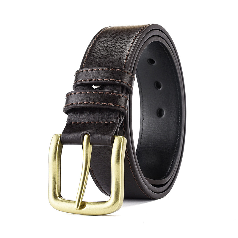 Picture of Men's Casual Belt Solid Zinc Alloy Buckle Two-Layer Cowhide Belt Pin Buckle Gold Buckle Retro Classic Style
