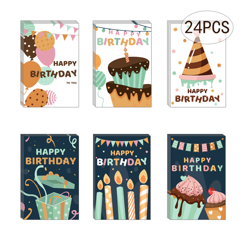 Picture of New 24-piece birthday card set cross-border hot selling Amazon folding flat card hand-painted birthday