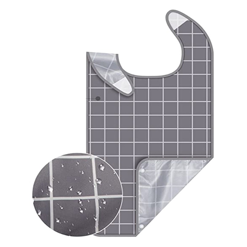 Elderly Bib Adult Smock Waterproof and Dirt-Resistant Large Size Dining Bib Apron Plaid Style