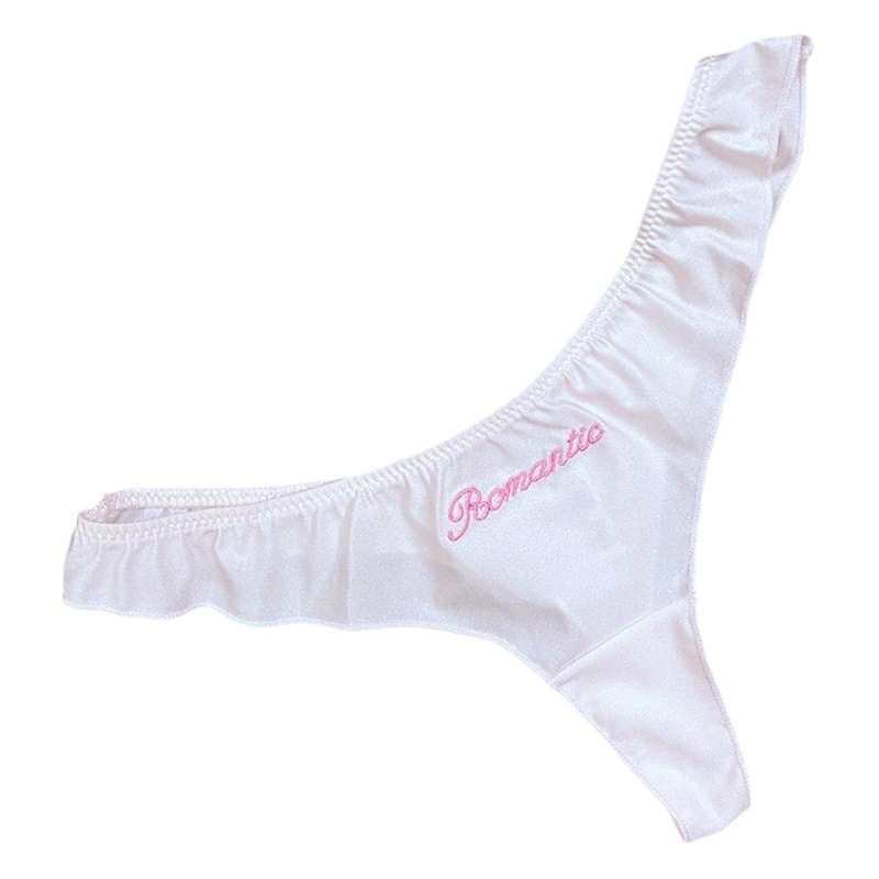 Pure desire thong sexy letter Ice Silk satin fashion embroidery French sexy hot girl Women's seamless T underwear