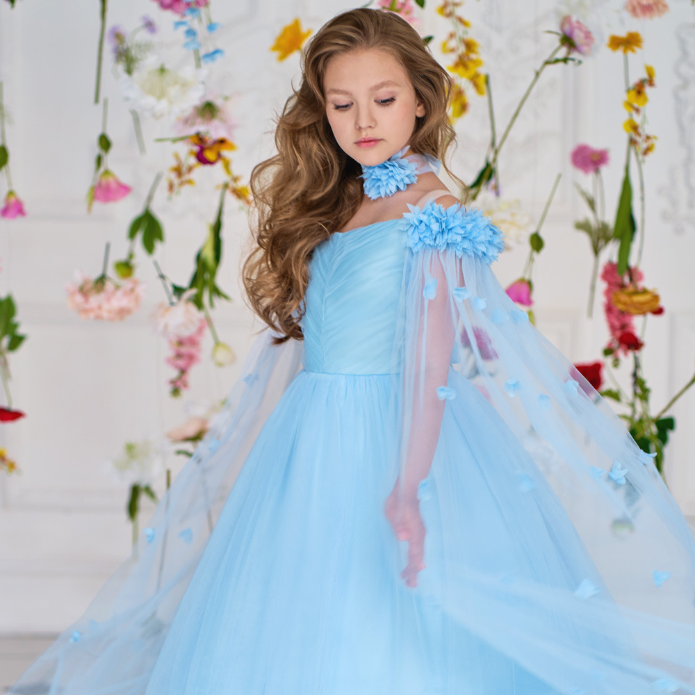Girl's Dress Children's Big Violin Piano Test Performance Dress Girl's Birthday Host Mesh Flower Princess Dress