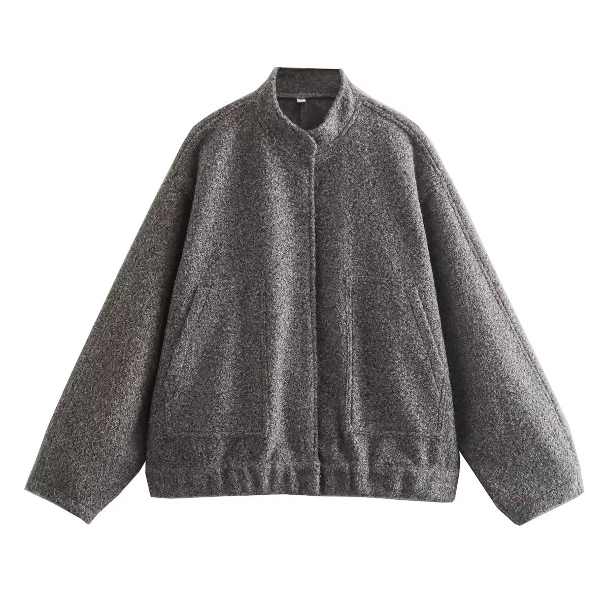 Picture of 2023 Spring and Autumn Stand Collar Baseball Uniform European and American Clothing Street Casual Style Solid Color Loose Soft Wool Jacket