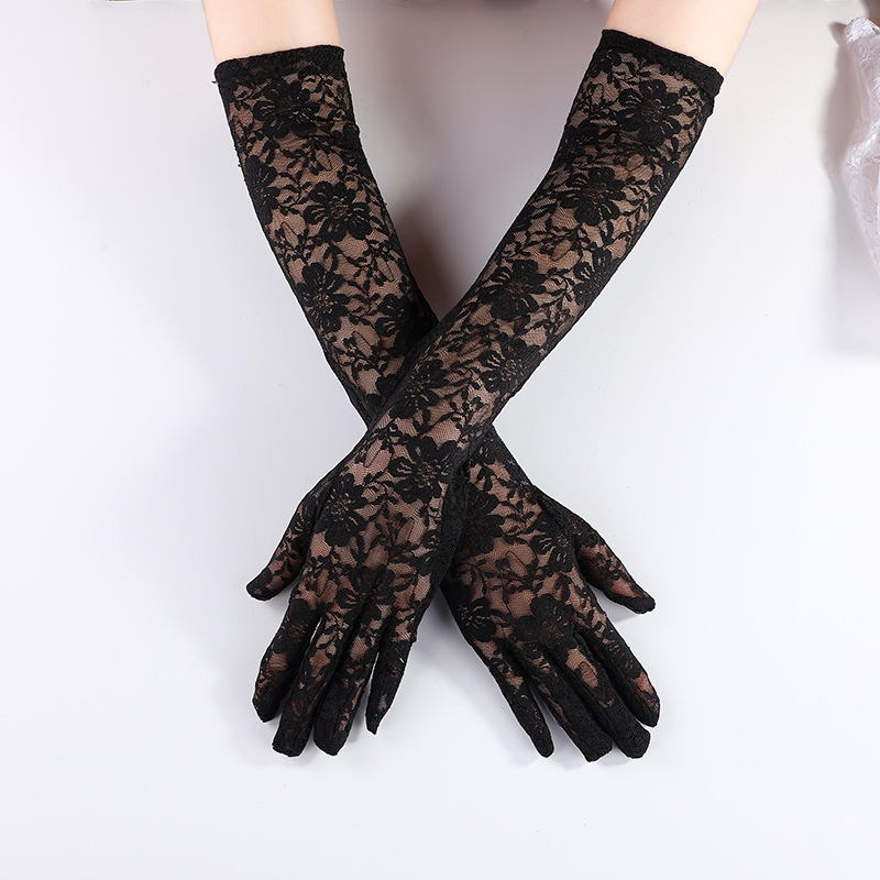 Picture of Wholesale Fashionable Lace Kidsren's Extended Gloves Extra Long Women's Lace Gloves Driving Sun Protection 40cm