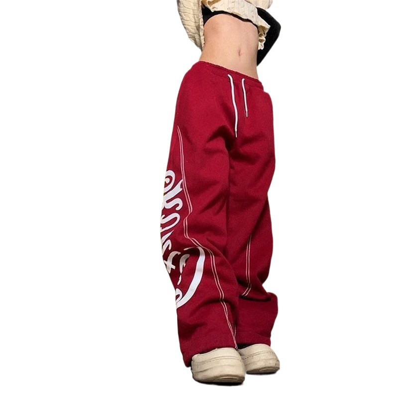 Picture of 150.00kg Spring American Retro High Street Alphabet Pants Women's European and American plus size Straight Casual Sports Pants High Street Tide