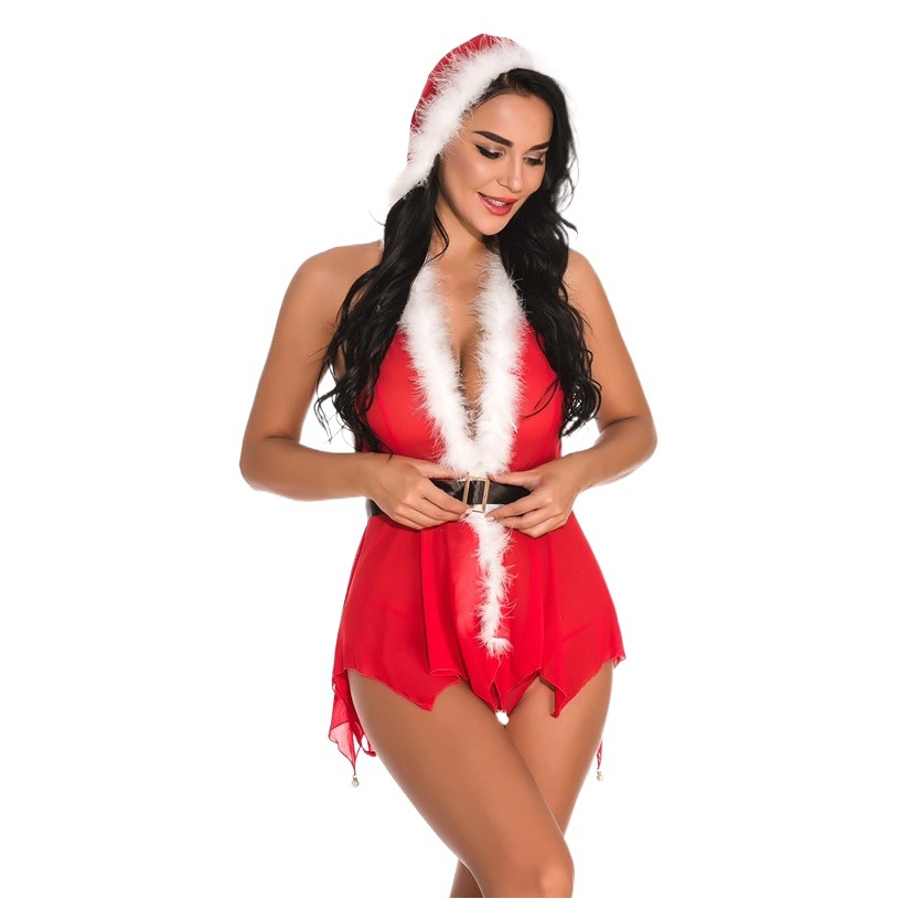 Christmas Clothing Nightgown Europe and America Amazon Foreign Trade Adult Sexy Underwear Mesh Pajamas Set with Thongs