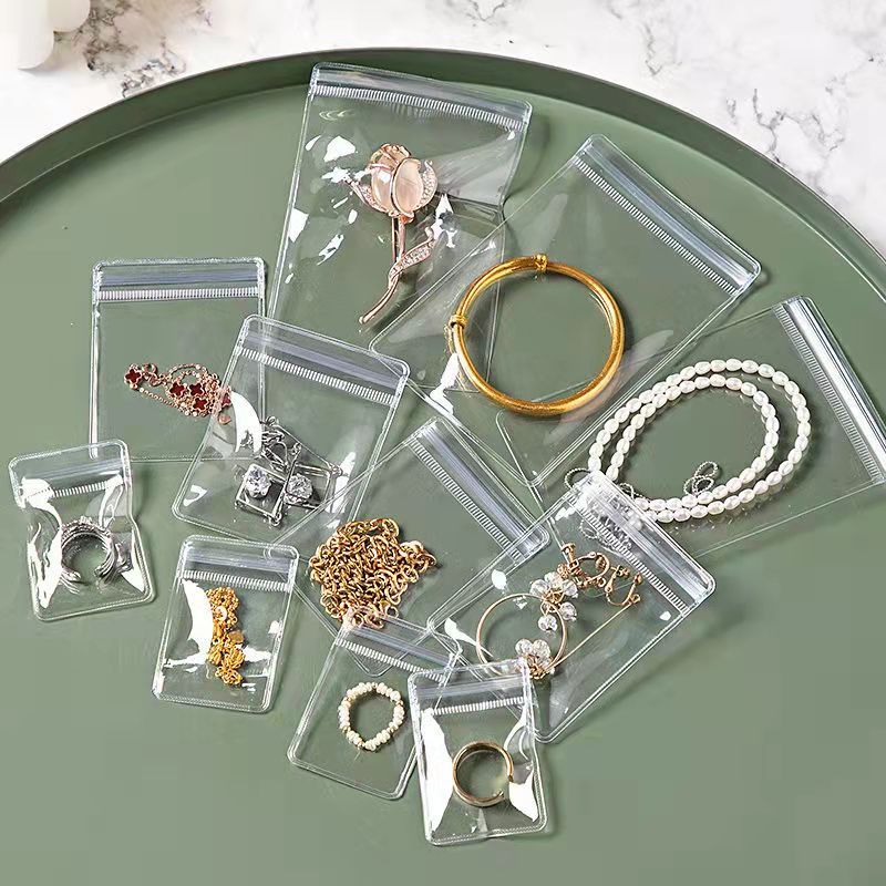 PVC transparent jewelry sealed bag earrings jewelry storage bag jewelry text play hand string self-sealing bag packaging bag manufacturers